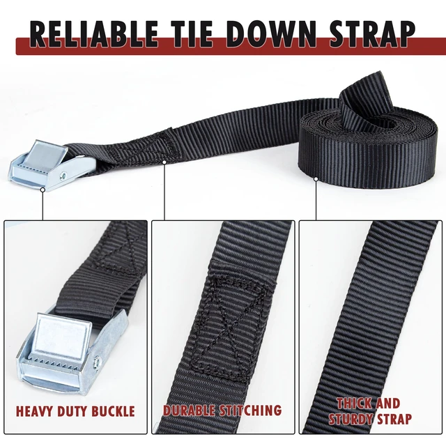 Alt view image 2 of 6 - 1" x 12 ft Lashing Straps, 6 Pack, 600 lb Break Strength, Black | Cam buckles, corrosion-resistant silver finish, and a carry bag for securing gear