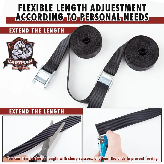 Alt view image 4 of 6 - 1" x 12 ft Lashing Straps, 6 Pack, 600 lb Break Strength, Black | Cam buckles, corrosion-resistant silver finish, and a carry bag for securing gear