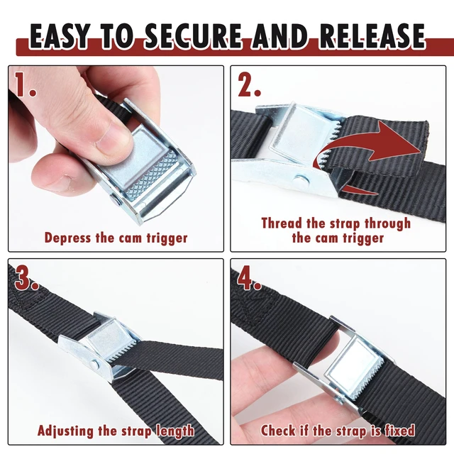 Alt view image 5 of 6 - 1" x 12 ft Lashing Straps, 6 Pack, 600 lb Break Strength, Black | Cam buckles, corrosion-resistant silver finish, and a carry bag for securing gear