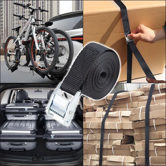Alt view image 6 of 6 - 1" x 12 ft Lashing Straps, 6 Pack, 600 lb Break Strength, Black | Cam buckles, corrosion-resistant silver finish, and a carry bag for securing gear