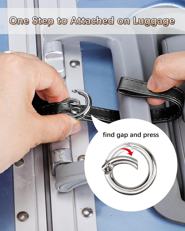 Alt view image 2 of 7 - Leather Luggage Tags for Suitcases, 3 Pack, Black | Quick-Attach Spring Ring, Privacy Flap Design, Includes 6 Info Cards, Durable Leather, Easy to Identify, Travel Essential