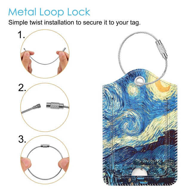 Alt view image 2 of 7 - Luggage Tags Privacy Cover ID Label for Travel Bag Suitcase | with Stainless Steel Loop and Address Card, Starry Night, Starry Night