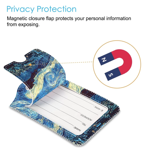 Alt view image 3 of 7 - Luggage Tags Privacy Cover ID Label for Travel Bag Suitcase | with Stainless Steel Loop and Address Card, Starry Night, Starry Night