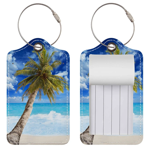 Alt view image 2 of 5 - 2 Pack Cute PU Leather Luggage Tags for Suitcases,Travel Essentials | TSA Approved, Privacy Cover ID Label, Stainless Steel Loop, Waterproof, for Airport Cruise Travel, Beach