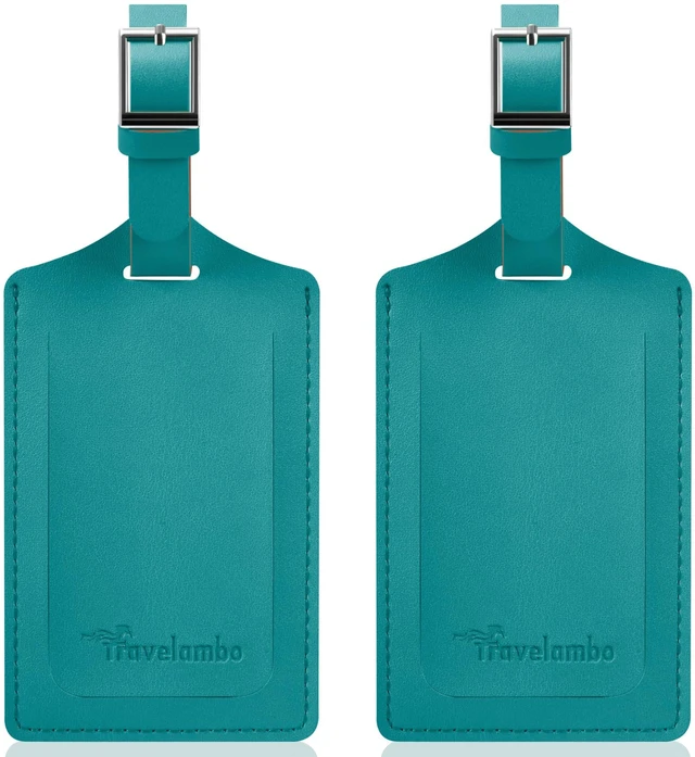 Main image of 2 Pack Luggage Tags for Suitcases Airplane Travel Essentials | Bright Bag Name Tags TSA Approved, Faux Leather, Privacy Protection Flat, Bright Green