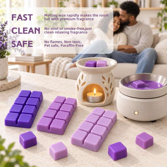 Alt view image 5 of 7 - Wax Melts, Fall Scented Soy Wax Cubes, Lavender Scent for Sleep | Fall Wax Melts for Warmer, 2.5 oz 4-Pack Home Fragrances Christmas Gift Set- Lavender & Gardenia, Sage, Chamomile, Sandalwood