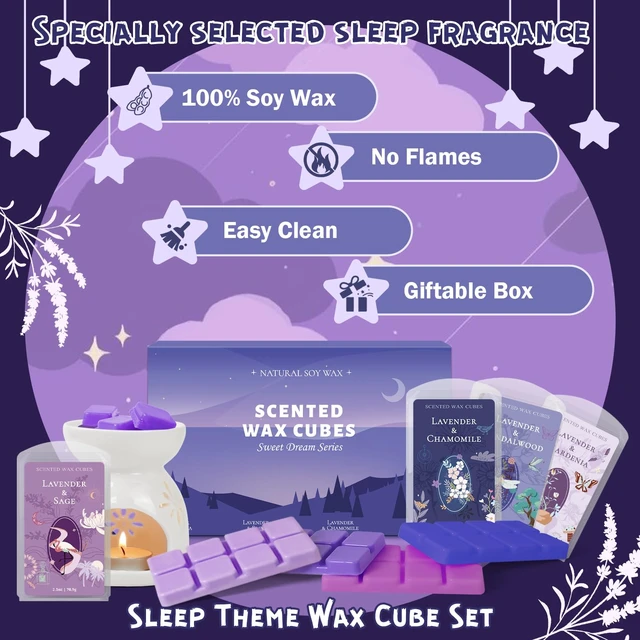 Alt view image 6 of 7 - Wax Melts, Fall Scented Soy Wax Cubes, Lavender Scent for Sleep | Fall Wax Melts for Warmer, 2.5 oz 4-Pack Home Fragrances Christmas Gift Set- Lavender & Gardenia, Sage, Chamomile, Sandalwood