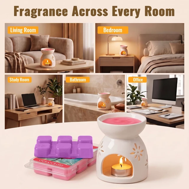 Alt view image 7 of 7 - Wax Melts, 6 Fall & Winter Scented Wax Cubes for Wax Warmer | Gift Set for Home Fragrance-Blackberry Basil, Driftwood, Ocean Rose, Fireplace, Sandalwood Bergamot, Tobacco & Vanilla Scent
