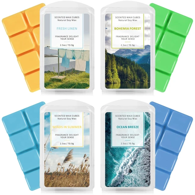 Main image of Wax Melts, Fall Scented Wax Cubes for Wax Warmer, 4 x 2.5 oz | Winter Scent Soy Wax Tarts, Home Fragrances Christmas Gift Set - Ocean Breeze, Fresh Linen, Bohemia Forest, Winds in Summer