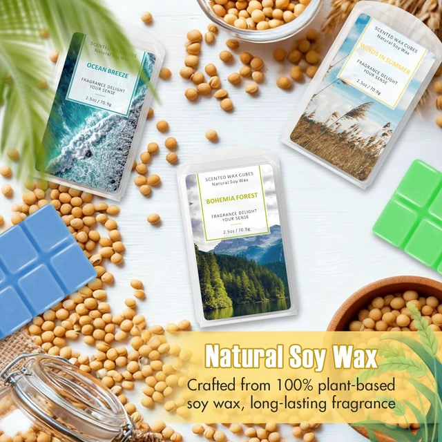 Alt view image 3 of 7 - Wax Melts, Fall Scented Wax Cubes for Wax Warmer, 4 x 2.5 oz | Winter Scent Soy Wax Tarts, Home Fragrances Christmas Gift Set - Ocean Breeze, Fresh Linen, Bohemia Forest, Winds in Summer