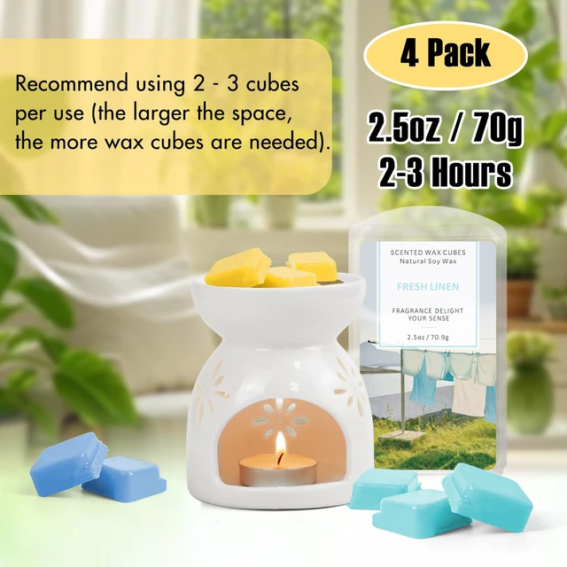 Alt view image 4 of 7 - Wax Melts, Fall Scented Wax Cubes for Wax Warmer, 4 x 2.5 oz | Winter Scent Soy Wax Tarts, Home Fragrances Christmas Gift Set - Ocean Breeze, Fresh Linen, Bohemia Forest, Winds in Summer