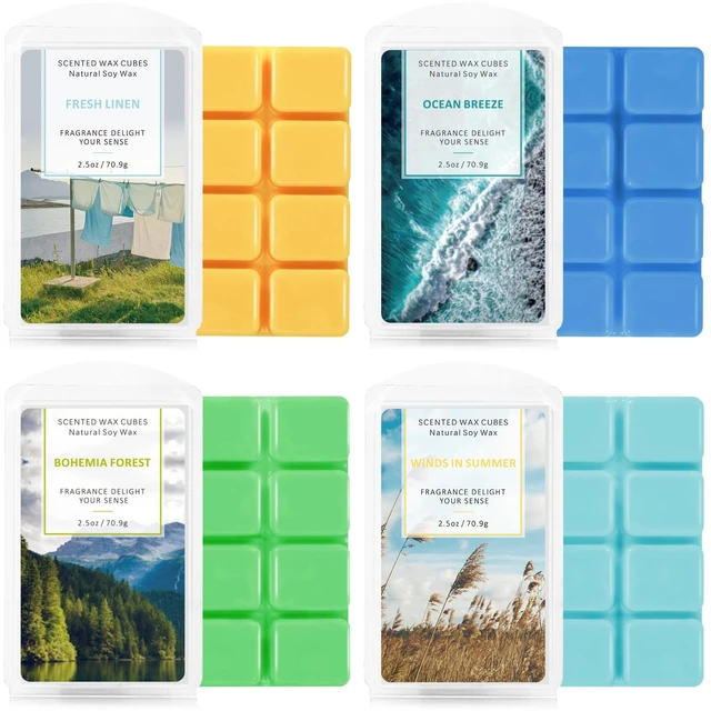 Main image of Scented Wax Melts Soy Wax Cubes Long Lasting Scent for Home, 4 Packs | Ocean Breeze, Summer Wind, Fresh Linen, Bohemia Forest for Wax Warmer