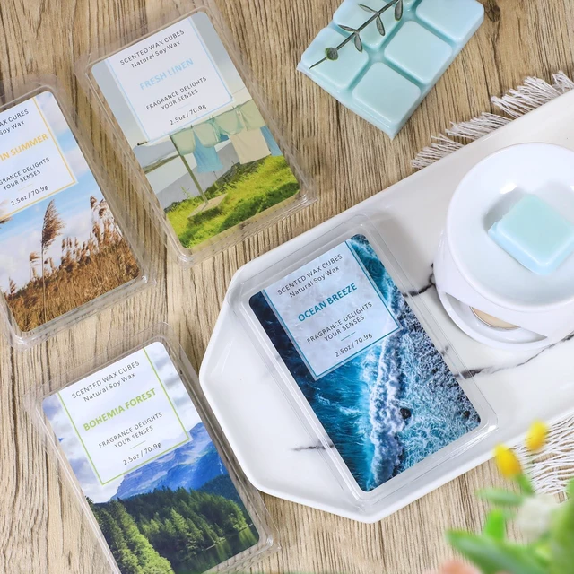 Alt view image 3 of 7 - Scented Wax Melts Soy Wax Cubes Long Lasting Scent for Home, 4 Packs | Ocean Breeze, Summer Wind, Fresh Linen, Bohemia Forest for Wax Warmer