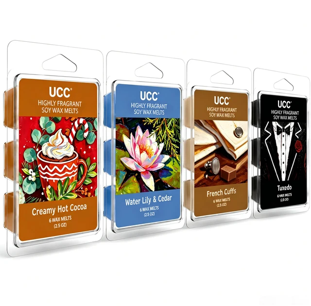 Main image of Soy Wax Melts 4 Pack, Modern Comfort Fragrance Collection | Premium soy wax cubes featuring cocoa, cedar, floral and refined cologne-inspired scents for everyday home fragrance.