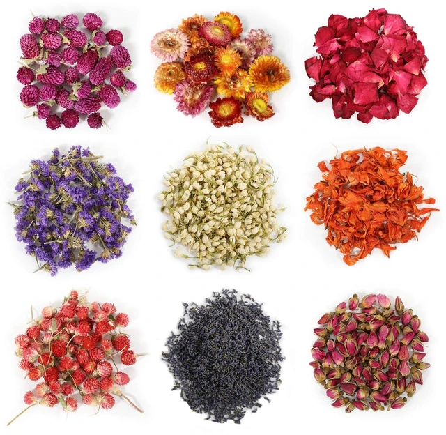 Main image of 9 Bags Dried Flowers,100% Natural Dried Flowers Herbs Kit for Soap Making, DIY Candle Making,Bath - Include Rose Petals,Lavender,Don't Forget Me,Lilium,Jasmine,Rosebudsand More