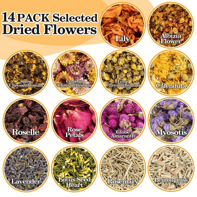 Alt view image 2 of 6 - 14 Bags Dried Herbs Kit - Dried Flower Botanicals Bulk for DIY Crafts | Dry Flowers Herbal Craft Set for Soap Candle Perfume Bath Bombs, Resin Jewelry, Fragrance Sachet DIY & Witchcraft Supplies