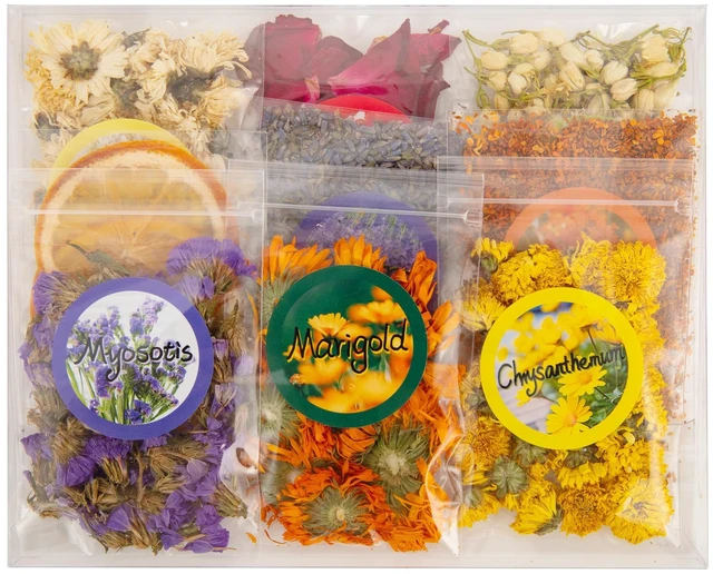 Main image of Dried Flower and Fruit Kit for DIY Crafts | Real dried flowers, petals and orange add natural color and texture to soap, candles, bath salts, resin, potpourri and gifts.
