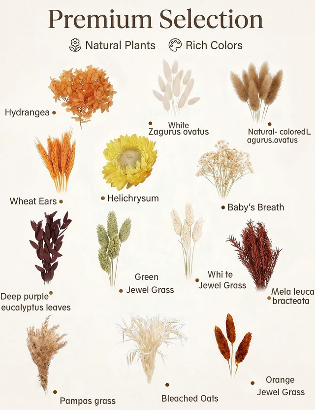 Alt view image 2 of 7 - DIY Dried Flower Set, Bulk Dried Flowers Bouquet, Dried Flower Vase Arrangement, Autumn Decoration,Dried Flowers with Stems. (Fall)