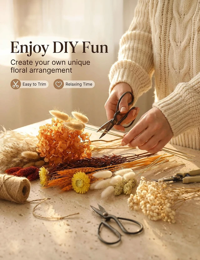 Alt view image 5 of 7 - DIY Dried Flower Set, Bulk Dried Flowers Bouquet, Dried Flower Vase Arrangement, Autumn Decoration,Dried Flowers with Stems. (Fall)