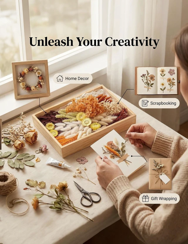 Alt view image 6 of 7 - DIY Dried Flower Set, Bulk Dried Flowers Bouquet, Dried Flower Vase Arrangement, Autumn Decoration,Dried Flowers with Stems. (Fall)