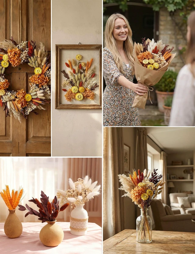 Alt view image 7 of 7 - DIY Dried Flower Set, Bulk Dried Flowers Bouquet, Dried Flower Vase Arrangement, Autumn Decoration,Dried Flowers with Stems. (Fall)