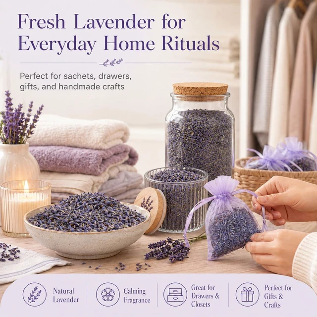 Alt view image 2 of 7 - 3oz Dried Lavender Flowers - Make Sachets for Drawers and Closets | Lavender Buds for DIY Crafts, Bath Salts, Candles, Soap Making| Car Potpourri, Meditation| Wedding, Birthday, Bridal Shower