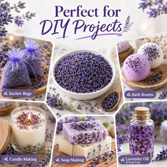 Alt view image 5 of 7 - 3oz Dried Lavender Flowers - Make Sachets for Drawers and Closets | Lavender Buds for DIY Crafts, Bath Salts, Candles, Soap Making| Car Potpourri, Meditation| Wedding, Birthday, Bridal Shower