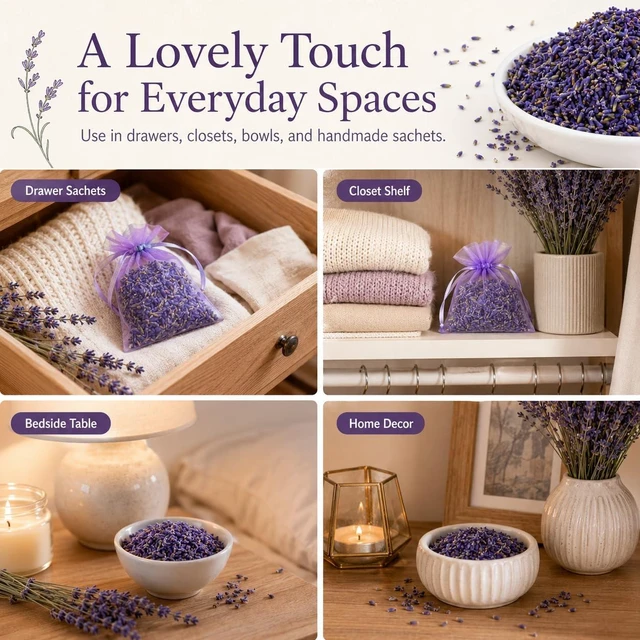 Alt view image 6 of 7 - 3oz Dried Lavender Flowers - Make Sachets for Drawers and Closets | Lavender Buds for DIY Crafts, Bath Salts, Candles, Soap Making| Car Potpourri, Meditation| Wedding, Birthday, Bridal Shower