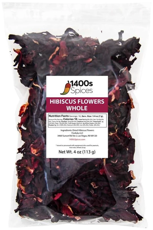 Main image of 4oz Dried Whole Hibiscus Flowers and Petals, Flor de Jamaica | Perfect for Tea and Mexican Agua Fresca, Sorrel Flower, Zobo Flower