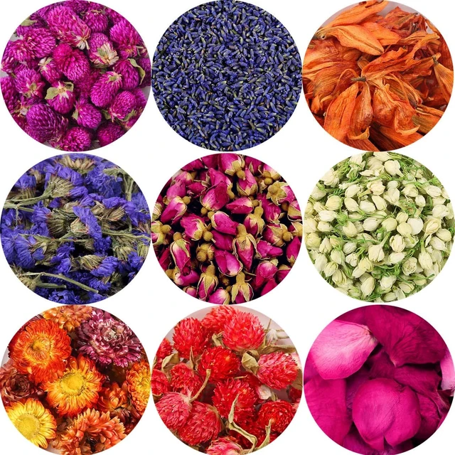 Alt view image 3 of 7 - 9 Bags Set Dried Flowers Artisan Dried Flower Kit - Candle Making Soap Making DIY Candel Natural Flowers-Lemon,Lavender,Roseleaf,Pink Rose,Red Rose,Jasmine,Rose Petal and More