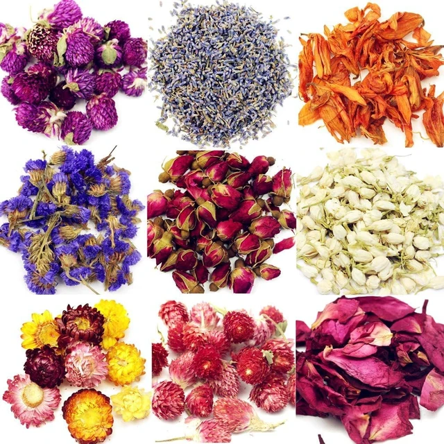 Alt view image 2 of 7 - 9 Bags Set Dried Flowers Artisan Dried Flower Kit - Candle Making Soap Making DIY Candel Natural Flowers-Lemon,Lavender,Roseleaf,Pink Rose,Red Rose,Jasmine,Rose Petal and More