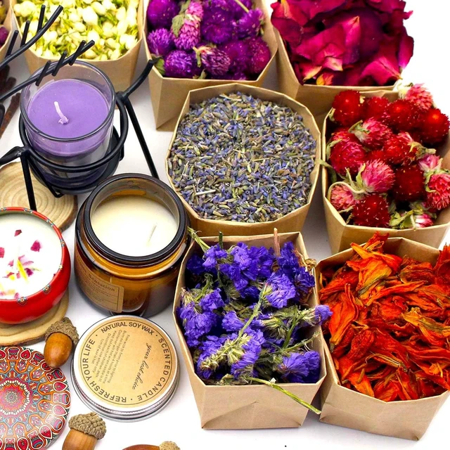 Alt view image 6 of 7 - 9 Bags Set Dried Flowers Artisan Dried Flower Kit - Candle Making Soap Making DIY Candel Natural Flowers-Lemon,Lavender,Roseleaf,Pink Rose,Red Rose,Jasmine,Rose Petal and More