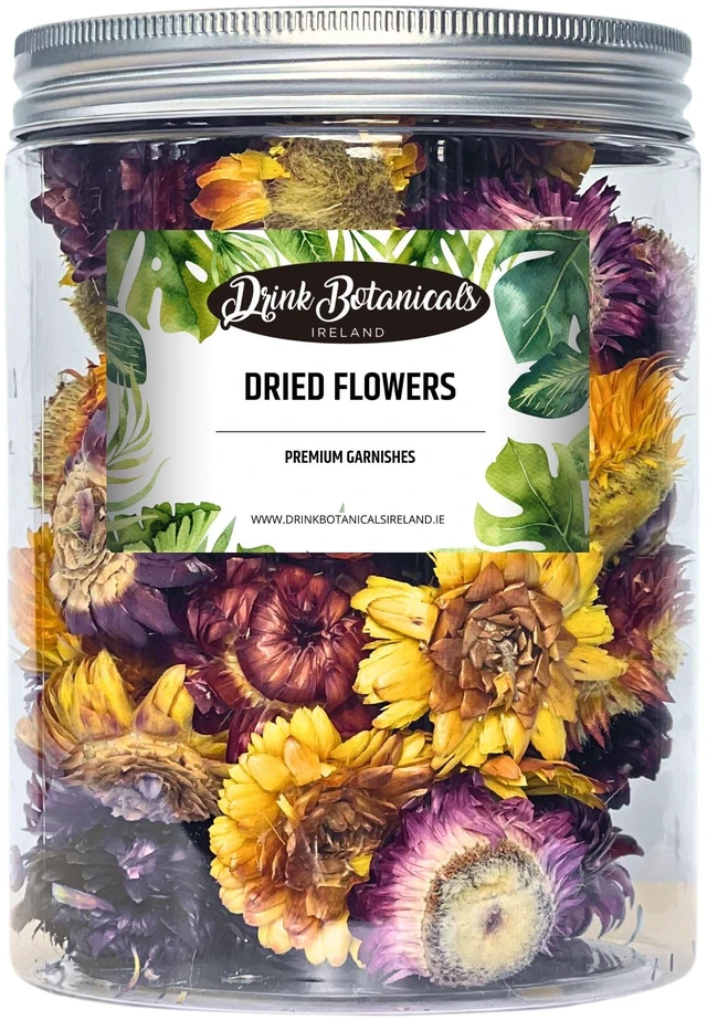 Main image of Edible Dried Mixed Flowers | 100% Natural & Edible | 50+ Flowers | for Garnishing Cocktails, Cake Decoration, Tea Infusions | 50G,1.76 Oz | Edible Fresh Dried Flowers | PET Jar | Drink Botanicals