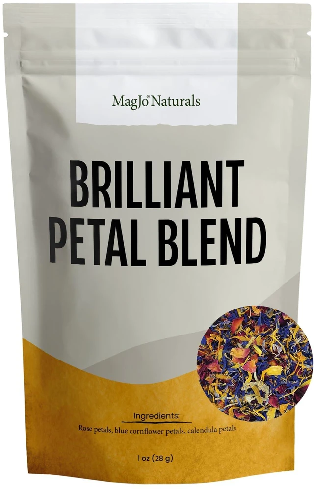 Alt view image 2 of 7 - Naturals Brilliant Flower Petal Blend - Edible blend of calendula, blue cornflower and rose petals, all natural, food-grade, dried floral mix for baking, cocktails & garnish, Packaged in the USA