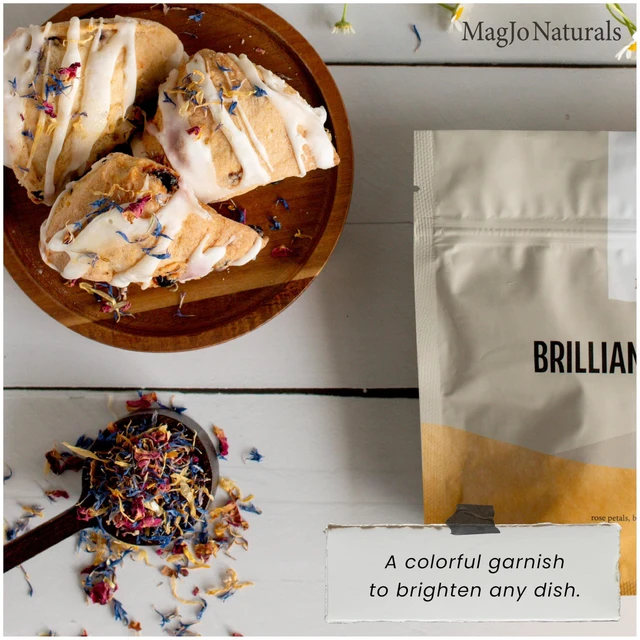 Alt view image 3 of 7 - Naturals Brilliant Flower Petal Blend - Edible blend of calendula, blue cornflower and rose petals, all natural, food-grade, dried floral mix for baking, cocktails & garnish, Packaged in the USA