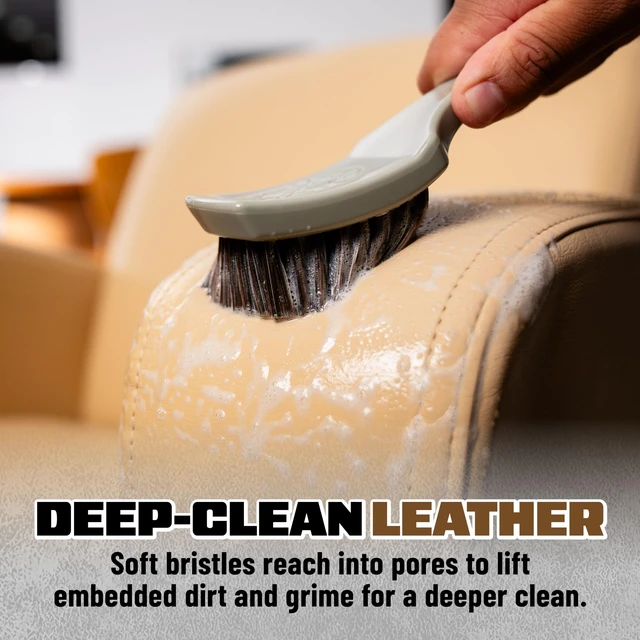 Alt view image 2 of 7 - Nifty Leather Detailing Brush, Synthetic Horse Hair | Safe on genuine, synthetic, vegan, colored leather, angled head keeps hands clean, pairs with Chemical Guys Leather Cleaner