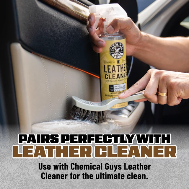 Alt view image 6 of 7 - Nifty Leather Detailing Brush, Synthetic Horse Hair | Safe on genuine, synthetic, vegan, colored leather, angled head keeps hands clean, pairs with Chemical Guys Leather Cleaner