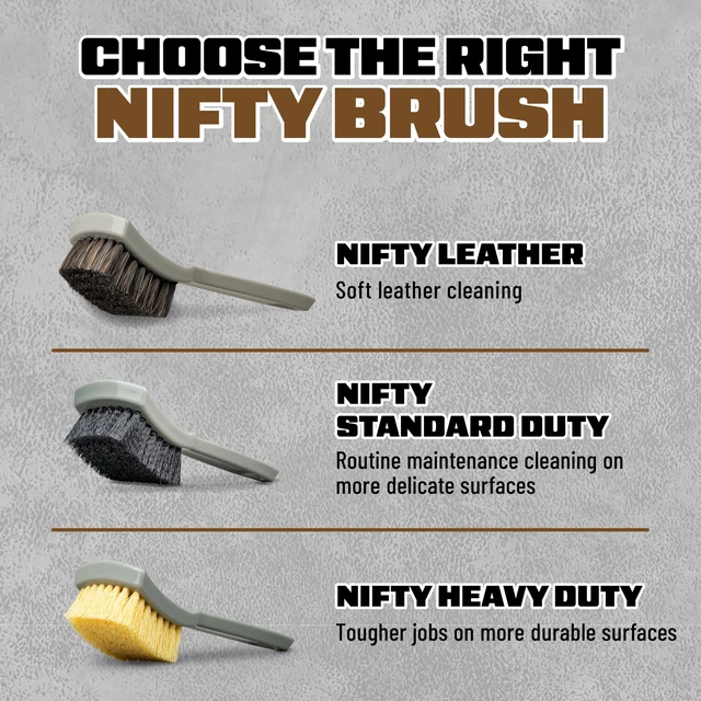 Alt view image 7 of 7 - Nifty Leather Detailing Brush, Synthetic Horse Hair | Safe on genuine, synthetic, vegan, colored leather, angled head keeps hands clean, pairs with Chemical Guys Leather Cleaner