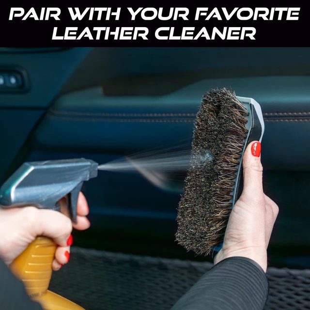 Alt view image 5 of 6 - Leather Cleaner Brush for Interior Car Cleaning, Horsehair Bristles | Soft Bristle Cleaning Brush for Car Interior, Home, and Garage
