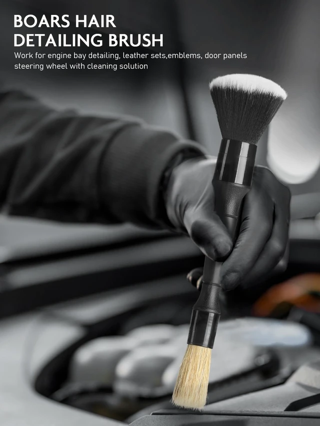 Alt view image 6 of 7 - 9PCS Car Detailing Brush Set, Interior Leather Cleaning | Car Interior Brush Kit, Horse Hair Leather Brush for Car Detailing, Scratch-Free Leather Cleaner Applicator, Cleaning Cloth
