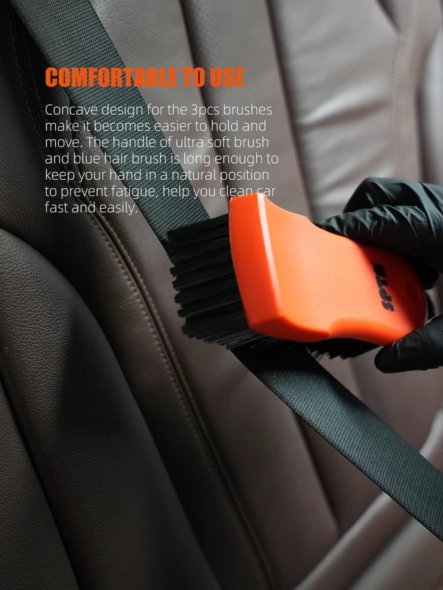 Alt view image 3 of 7 - 3Pcs Car Detailing Brush Kit, Leather & Textile Interior Brush, Comfortable Grip and Scratch-Free Cleaning for Dashboard, Wheels, Seats, Foot Mats and Small Areas, Black