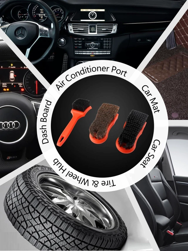 Alt view image 6 of 7 - 3Pcs Car Detailing Brush Kit, Leather & Textile Interior Brush, Comfortable Grip and Scratch-Free Cleaning for Dashboard, Wheels, Seats, Foot Mats and Small Areas, Black