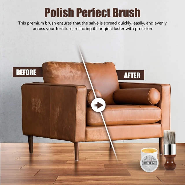 Alt view image 2 of 7 - Leather & Furniture Polishperfect Brush, Salve Brush for Furniture, Leather & Wood Care Cleaning Brush with Comfortable Handle & Soft Bristles Wax Brushing Tool for Home Car Interiors