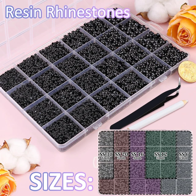 Alt view image 2 of 7 - 32000Pcs Black Rhinestones for Bedazzling, Flatback Resin Gems Crystal, Bedazzler Kit with 3Pcs 10ml B7000 Jewelry Glue and Tweezers for Makeup Crafting Nail Art