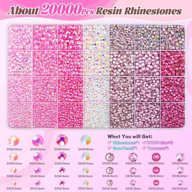 Alt view image 2 of 7 - 20000Pcs Pink Rhinestones for Bedazzling Kit with 3Pcs B7000 Jewelry Glue | Resin Rhinestones for Crafting Crafts, Bedazzler Kit Flatback Gems for Clothing Shoes Tumblers Nail Art