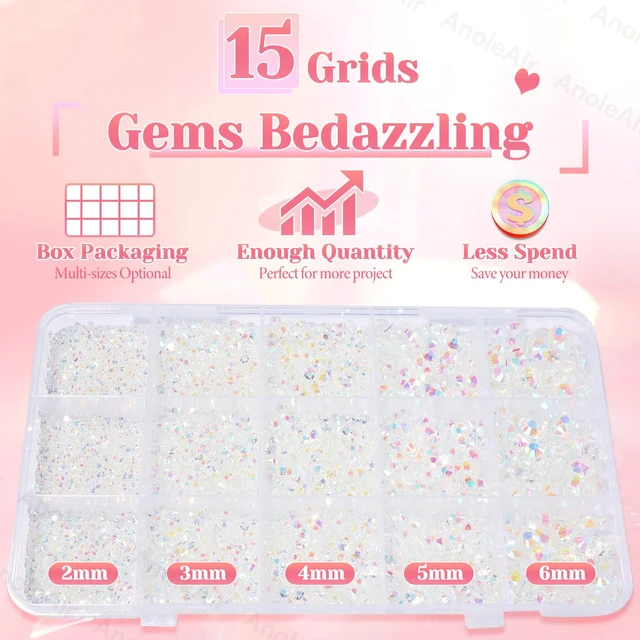 Alt view image 3 of 7 - 12000Pcs Clear AB Rhinestones for Bedazzling Kit, Bedazzling Resin Gems | 2/3/4/5/6mm Gems Bedazzling for Crafting, Flatback Rhinestones for Craft DIY Face Makeup Crafts Tumblers
