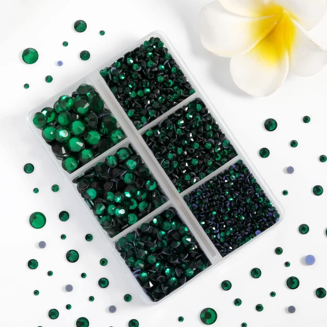 Alt view image 2 of 4 - Hotfix Rhinestones, Emerald, 3960pcs Mixed 5 Sizes, SS6-SS30 | Hot Fix Crystals, for Clothes Nails, with Tweezers and Wax Pencil Kit, Green