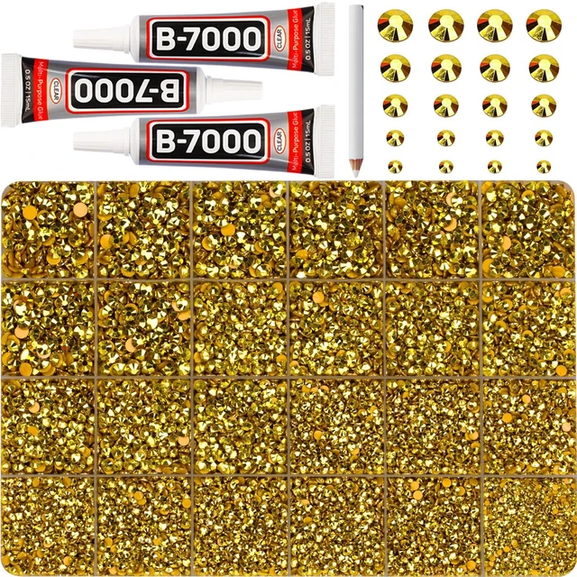 Main image of 35000Pcs Light Gold Rhinestones Gems for Bedazzling, Bedazzler Kit Jewels | 2-6mm Flatback Diamond Crystal Flat Back Rhine Stones Bedazzle Gemstones b-7000 Glue for Crafts Clothes Crafting Dress