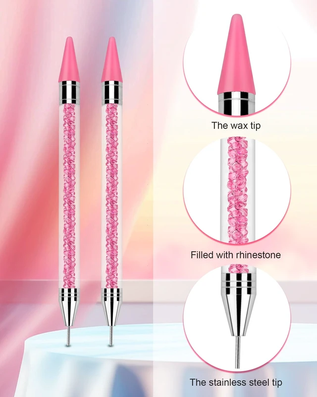 Alt view image 2 of 7 - Rhinestone Picker Tool Set,Rhinestone Applicator Tool,Rhinestone Picker Dotting With 4 Extra Pink Replaceable Wax Head and 2 Tweezer (Pink A)