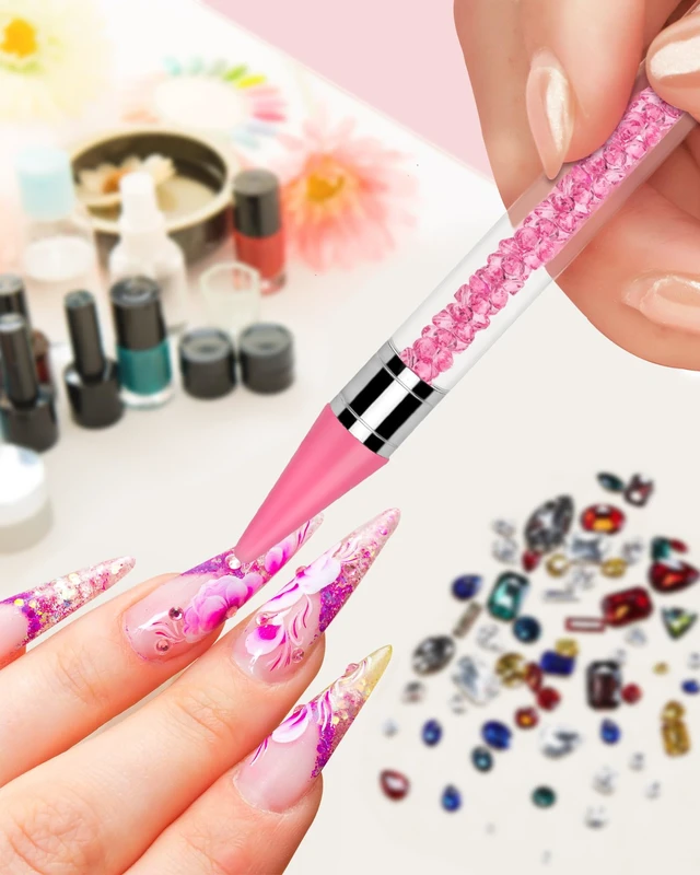 Alt view image 3 of 7 - Rhinestone Picker Tool Set,Rhinestone Applicator Tool,Rhinestone Picker Dotting With 4 Extra Pink Replaceable Wax Head and 2 Tweezer (Pink A)